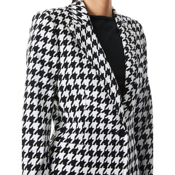 Alice + Olivia Breann Long Fitted Blazer Houndstooth Black White - Picture 3 of 11
